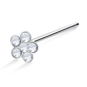 Flower Gem Shaped Silver Straight Nose Stud NSKA-11s